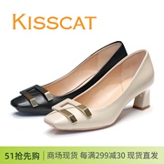 kisscat接吻猫202349512低粗跟方头羊皮女单鞋ka39512-10