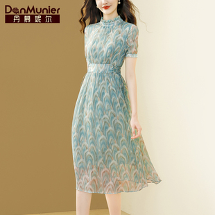 丹慕妮尔法式优雅印花雪纺连衣裙女夏季高腰气质轻熟风中长裙