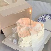 七夕情人节爱心心形蛋糕装饰白色褶皱纱蝴蝶结鱼尾纱丝带蜡烛插件
