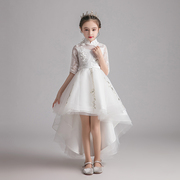 儿童礼服公主裙女童蓬蓬，纱前短后长白色，小花童婚纱钢琴演出服夏季