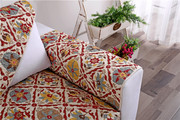 简约现代全纯棉防滑沙发垫布艺坐垫套罩扶手靠背巾红色花朵可定制