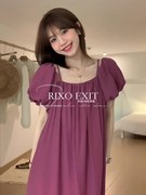 RIXO EXIT法式宽松减龄U领泡泡袖连衣裙2024夏季高级感露肩吊带裙