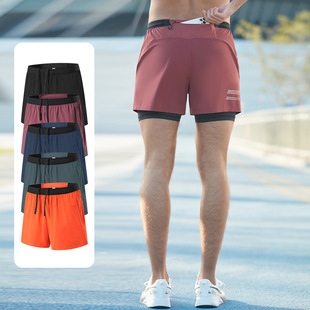 专业跑步运动短裤男双层弹力紧身裤健身马拉松速干三分裤可放手机