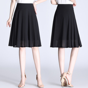 夏季薄款雪纺中裙半身裙，女2023黑色，垂感a字裙中长显瘦大摆裙