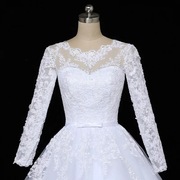 2023年年款夏季新娘婚纱，落地式一字肩加大码，修身长袖白色仙气