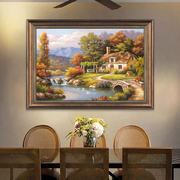 美式玄关装饰画餐厅挂画饭厅复古风景，壁画卧室客厅背景墙欧式油画