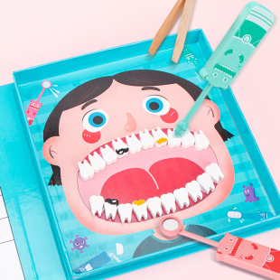 儿童木制仿真小医生玩具过家家牙科医生扮演蛀牙牙齿处理益智玩具