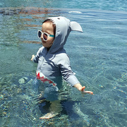 韩国儿童泳衣男童可爱连体鲨鱼小童宝宝婴儿长袖防晒速干游泳衣