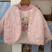 女童秋冬棉服宝宝韩版童装洋气时尚儿童粉色加绒保暖棉衣外套