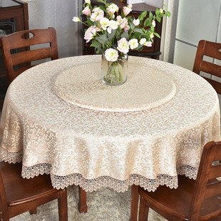 高级感大圆桌桌布金色档次，奢华台布圆形，蕾丝边家用转盘套罩餐桌布