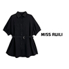 MISS RUILI定制 法式简约气质收腰半袖宽松翻领衬衫上衣A6830