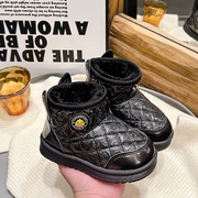 女童雪地靴潮2023冬季加绒儿童，靴子防水皮面短靴男童保暖棉靴