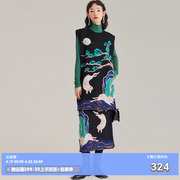 有耳uare原创设计师 月下兔 新中式国风针织背心马甲毛衣裙中长款