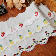 宽8厘米樱桃草莓菠萝纯棉，刺绣棉布花边，辅料手工diy装饰花边布料