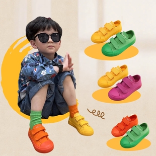 儿童帆布鞋2024春夏韩版低帮休闲鞋男童女童鞋魔术贴糖果色鸳鸯鞋