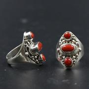 尼泊尔手工银饰品镶嵌宝石戒指女男 开口指环创意复古民族风