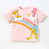 2023夏装女童纯棉圆领短袖T恤宝宝粉红色小熊上衣儿童半袖T恤