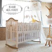 白色婴儿床实木欧式宝宝床，多功能摇篮床，bb床新生儿拼接大床带蚊帐