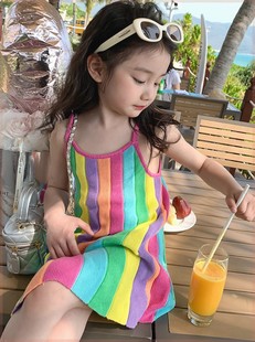 女童连衣裙夏洋气彩虹吊带裙三亚海边沙滩度假宝宝小女孩儿童裙子