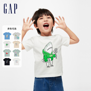 Gap男幼童2024春季纯棉印花图案圆领短袖T恤儿童装上衣430235