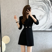 黑色长袖连衣裙女2024年秋装高级感气质小黑裙经典款西装裙小个子
