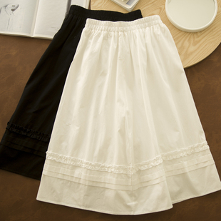 明明白白 春夏日系原宿风设计感小众甜美纯色花边白色半身长裙