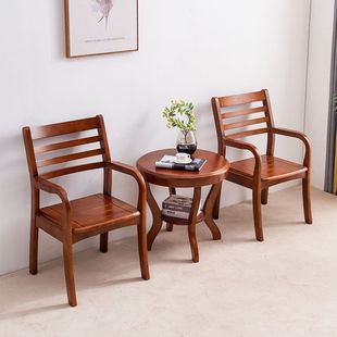 实木茶几组合一桌两椅配套小茶桌接待洽谈休闲舒适久坐阳台三件套