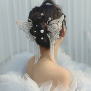 蝴蝶对夹新娘结婚婚礼，婚纱礼服头饰，闺蜜海边室外婚礼首饰礼物套装