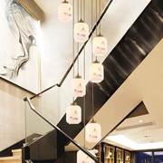 新中式楼梯间吊灯中国风古典旋转别墅复式楼中空客厅灯跃层长吊灯