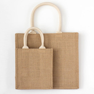 黄麻包简易购物袋环保饭盒便当袋防水男款亚麻布袋子麻手提袋定制