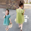  夏装2-8岁女童洋气短袖裙子纯色连衣裙纱裙小童洋气时髦