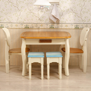 地中海餐桌椅组合可伸缩美式田园，风格家用实木，饭桌小户型餐桌折叠
