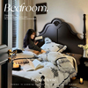 美式实木床主卧室1.8m双人床，现代简约黑色，复古法式床高箱轻奢婚床