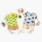 男童夏装套装卡通宝宝衣服动物，婴儿服装韩版纯棉，短袖t恤短裤两件
