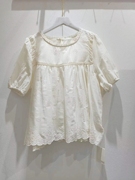 韩系镂空重工刺绣棉麻短袖，小衫宽松百搭上衣衬衫韩版娃娃衫
