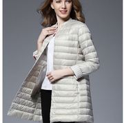 轻薄中长款羽绒服韩版通勤女装，冬季2023立领，轻型瘦外套大码