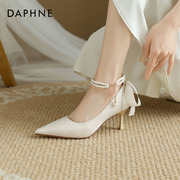 达芙妮高跟鞋单鞋女2024夏季女鞋，法式婚鞋新娘鞋气质尖头单鞋