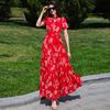 大红色雪纺连衣裙夏季2024洋气，时尚裙子显瘦高端气质减龄长裙