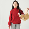 女童毛衣秋冬中大童全羊毛针织衫套头毛衫红色圣诞新年羊毛衫