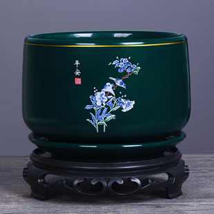 花盆陶瓷带托盘创意室内大号桌面绿萝吊兰植物简约君子兰花盆