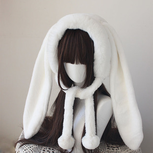 冬季手作加厚保暖毛绒绒(毛绒绒，)长兔耳朵帽子，少女可爱显脸小毛茸茸雷锋帽