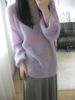 温柔紫色马海毛针织衫女秋季宽松外穿慵懒风软糯毛衣套头罩衫上衣