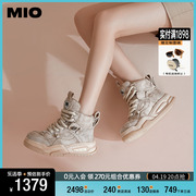MIO米奥2023冬季厚底中跟系带高帮鞋街头牛仔布工装休闲鞋增高女