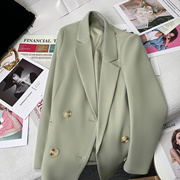 小清新薄荷绿西装外套女2022年春秋韩版时尚气质双排扣高级感西服