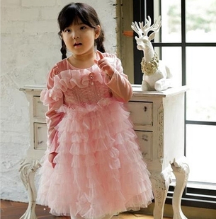 韩国童装2023冬季Bling时尚甜美公主蕾丝蛋糕礼服连衣裙洋装