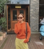 Cmy korea韩国东大门女装 质感橘红色套头混杂色针织衫毛衣