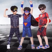 超人童装衣服蝙蝠侠闪电侠儿童男童短袖套装儿童节演出服男孩表演