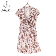 夏季新 Fairyfair咖底白点印花设计感系带高端真丝法式连衣裙
