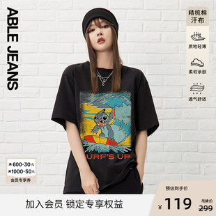 ABLE JEANS女士史迪奇联名印花时尚宽松T恤