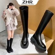 zhr骑士靴女2023秋冬韩版复古英伦风，长筒靴时尚百搭厚底女靴